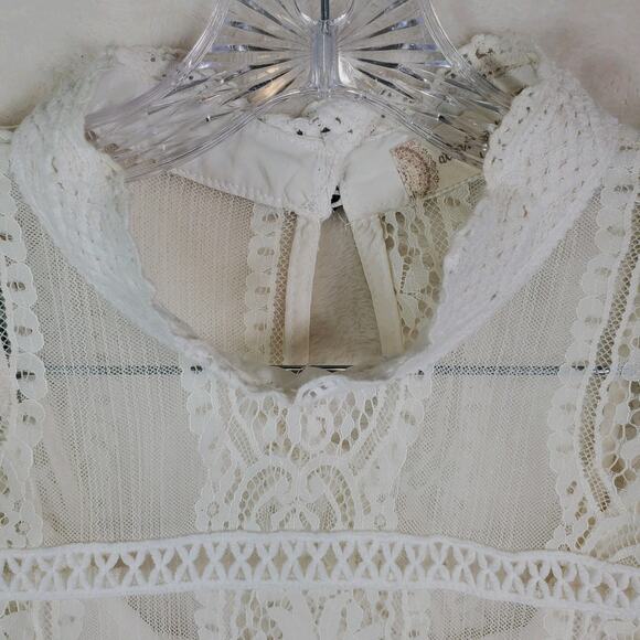 Altard State Crochet Lace Bell Sleeve Lined Top Ivory Sheer Boho Festival Large - Picture 9 of 16